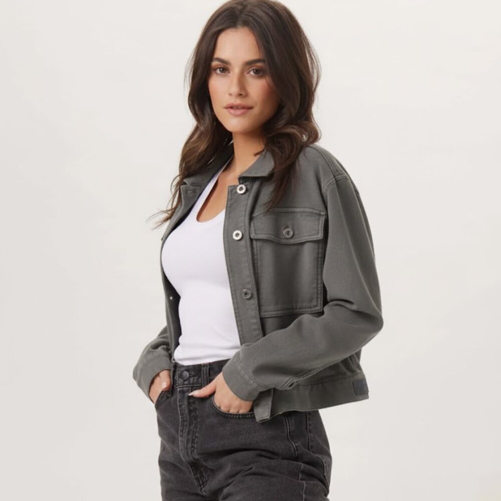 THE NORMAL BRAND, comfort terry trucker military style jacket gray sz xs